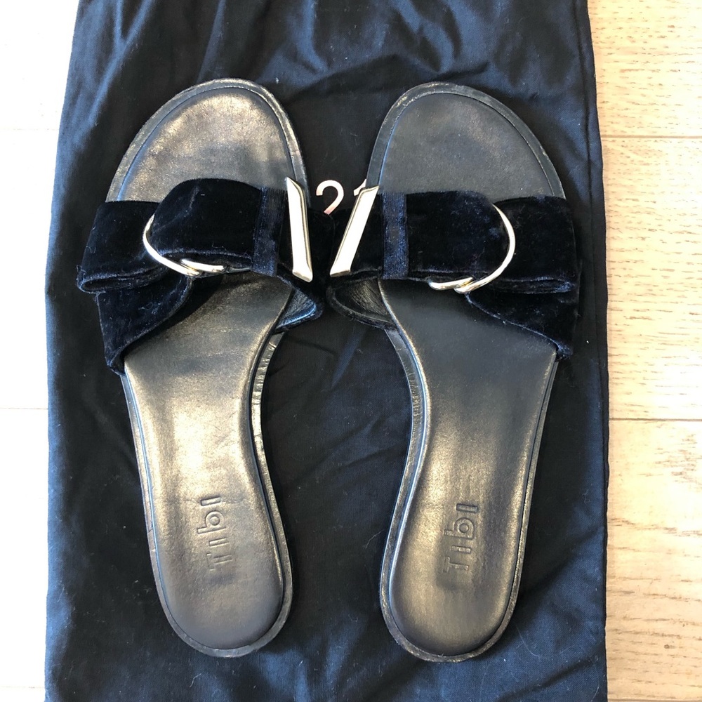 Tibi Crushed Velvet and Leather Slides